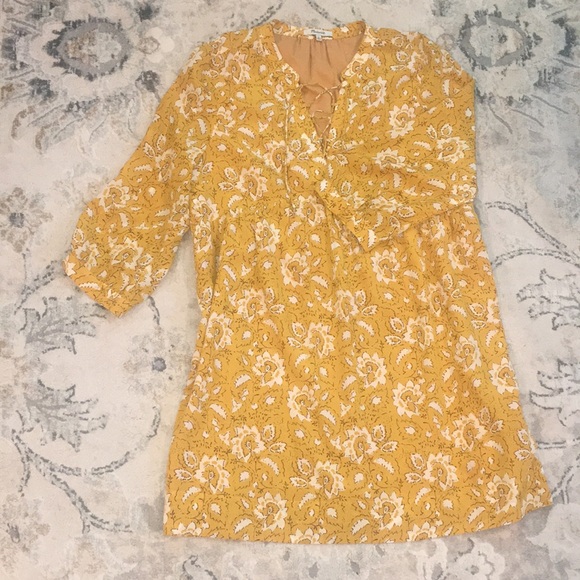 Madewell 100% Silk Boho Assam Floral Lace Up  3/4 Sleeve Dress XL - Picture 3 of 8